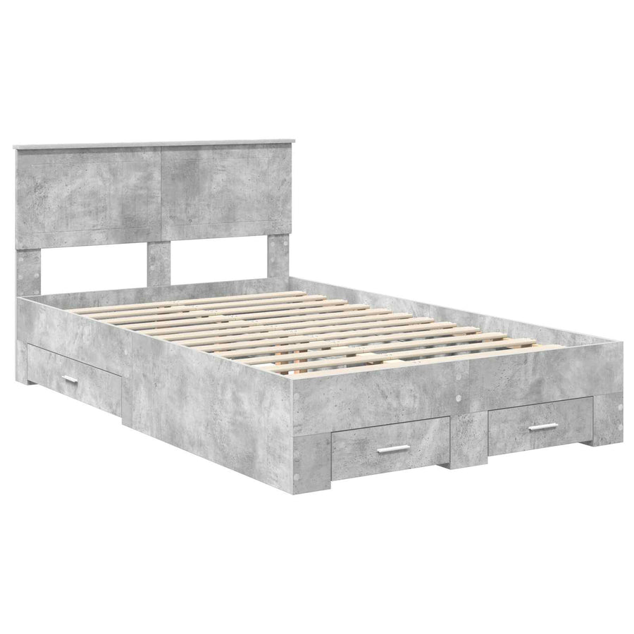 Bedframe met hoofdeinde Beton Grijs 120 x 200 cm Bewerkt hout
