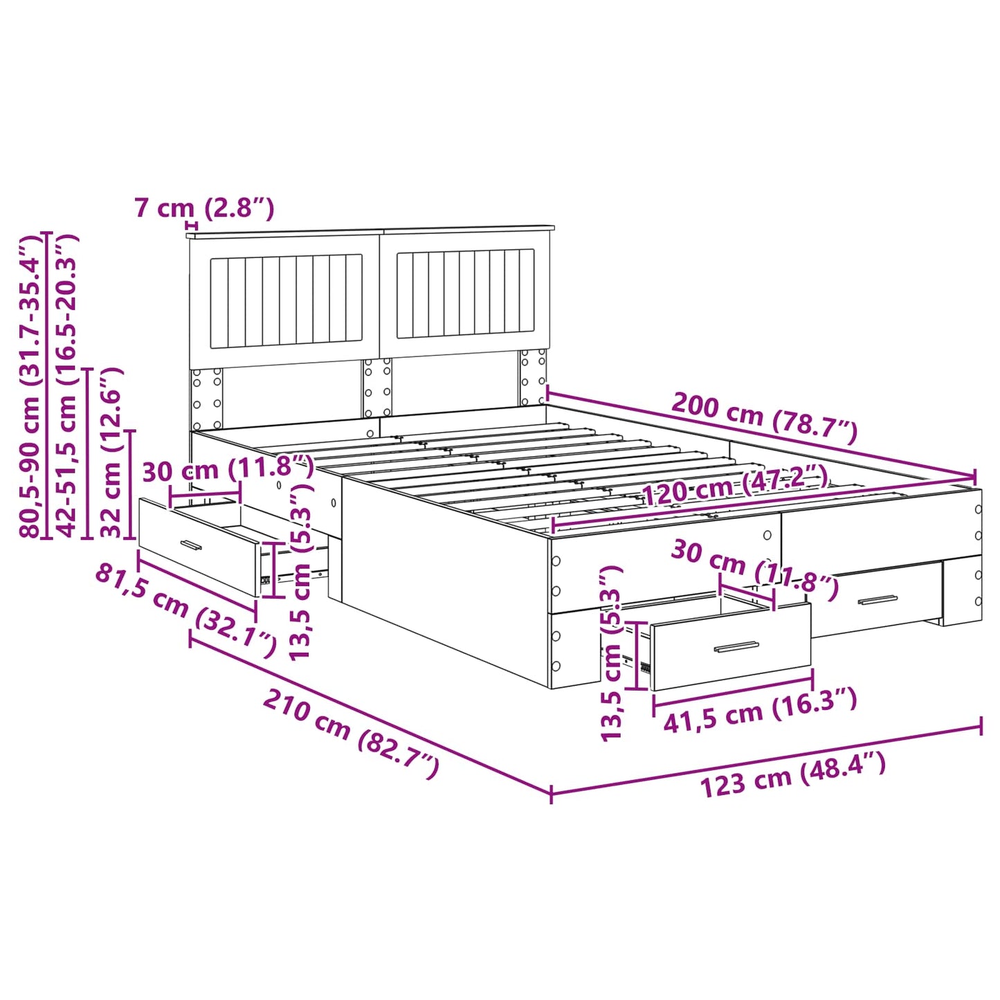 Bedframe met hoofdeinde Beton Grijs 120 x 200 cm Bewerkt hout