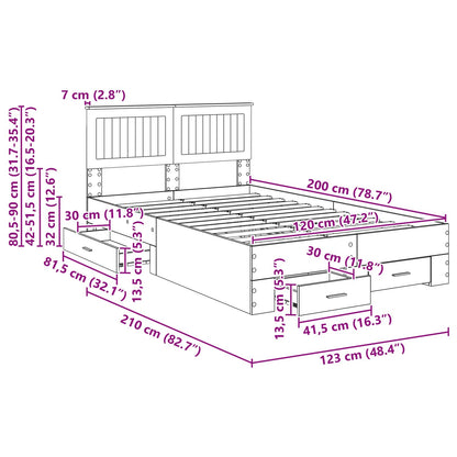 Bedframe met hoofdeinde Beton Grijs 120 x 200 cm Bewerkt hout