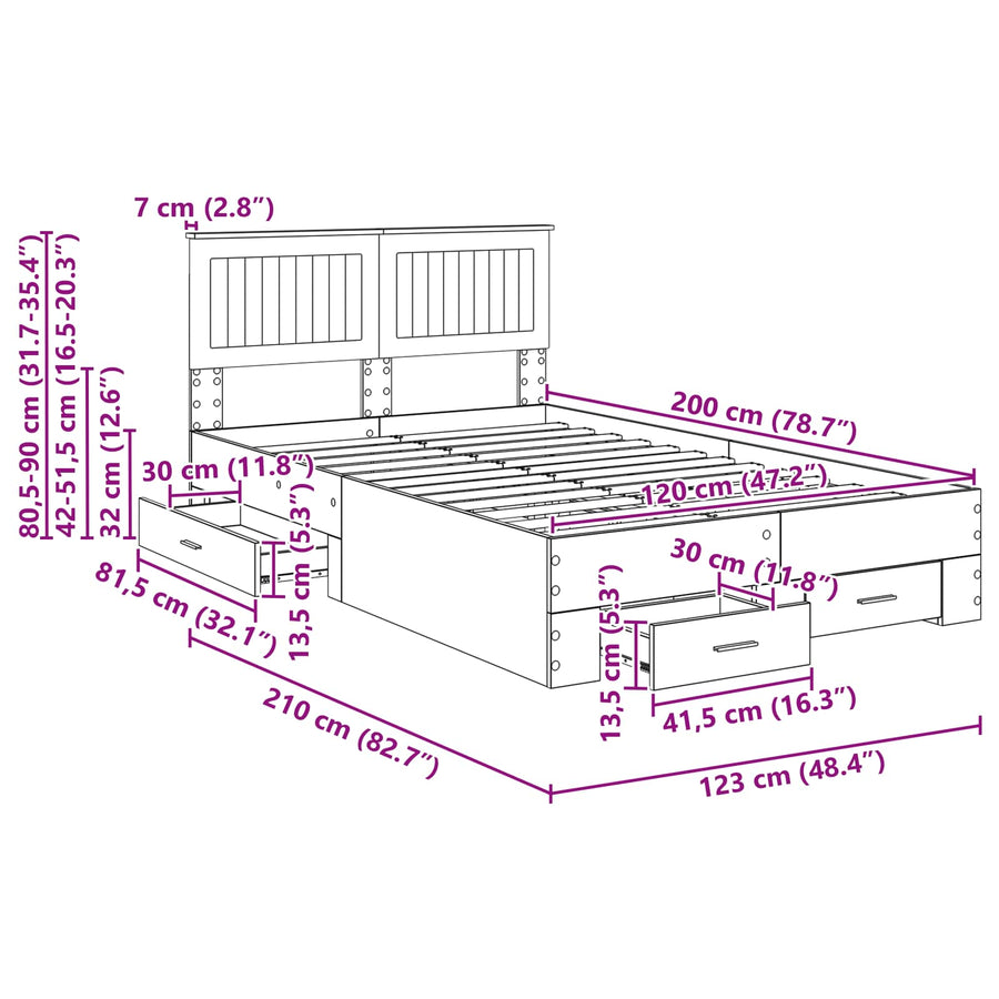 Bedframe met hoofdeinde Beton Grijs 120 x 200 cm Bewerkt hout