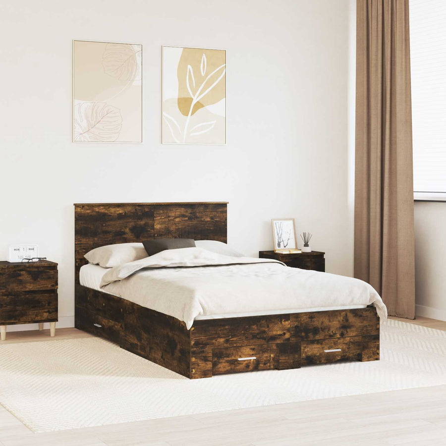 Bedframe met hoofdeinde Gerookt eiken 120 x 200 cm Bewerkt hout