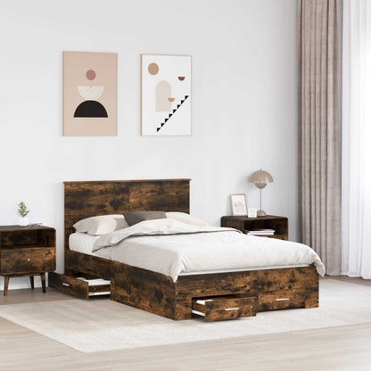 Bedframe met hoofdeinde Gerookt eiken 120 x 200 cm Bewerkt hout