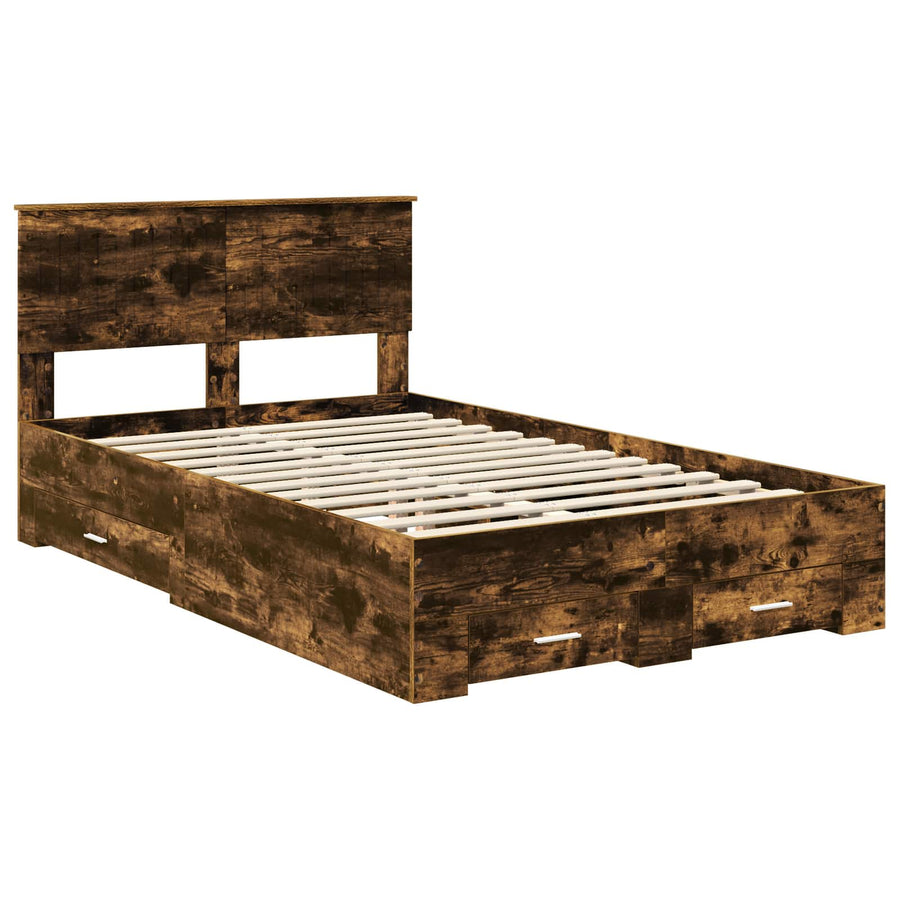 Bedframe met hoofdeinde Gerookt eiken 120 x 200 cm Bewerkt hout
