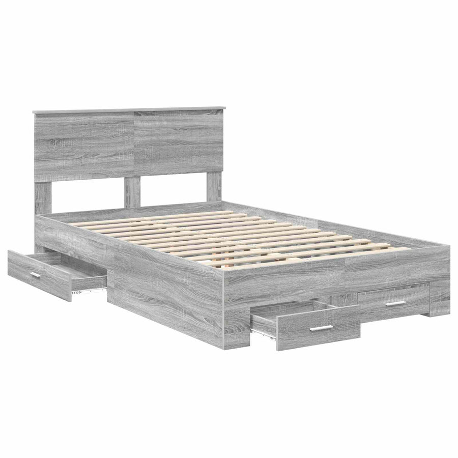 Bedframe met hoofdeinde Grijs Sonoma 120 x 200 cm Bewerkt hout