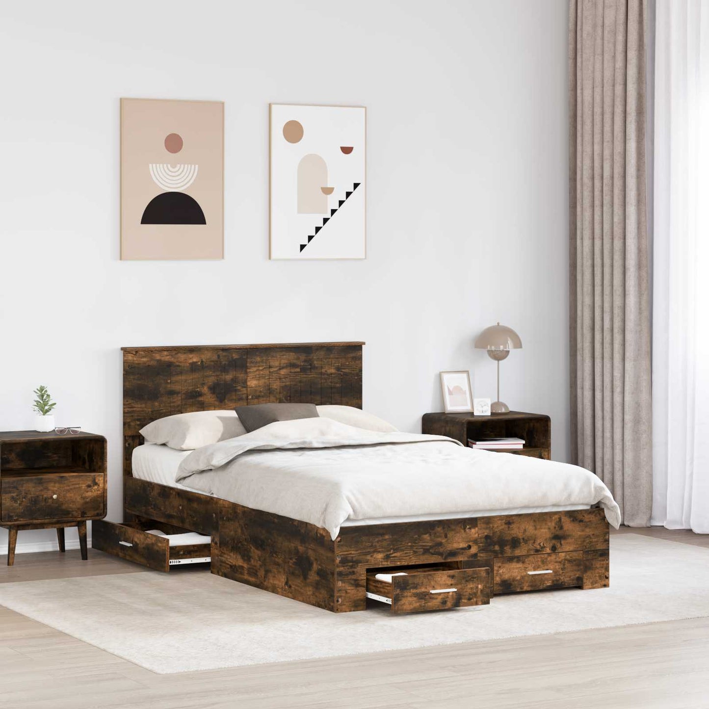 Bedframe met hoofdeinde Gerookt eiken 120 x 190 cm Bewerkt hout