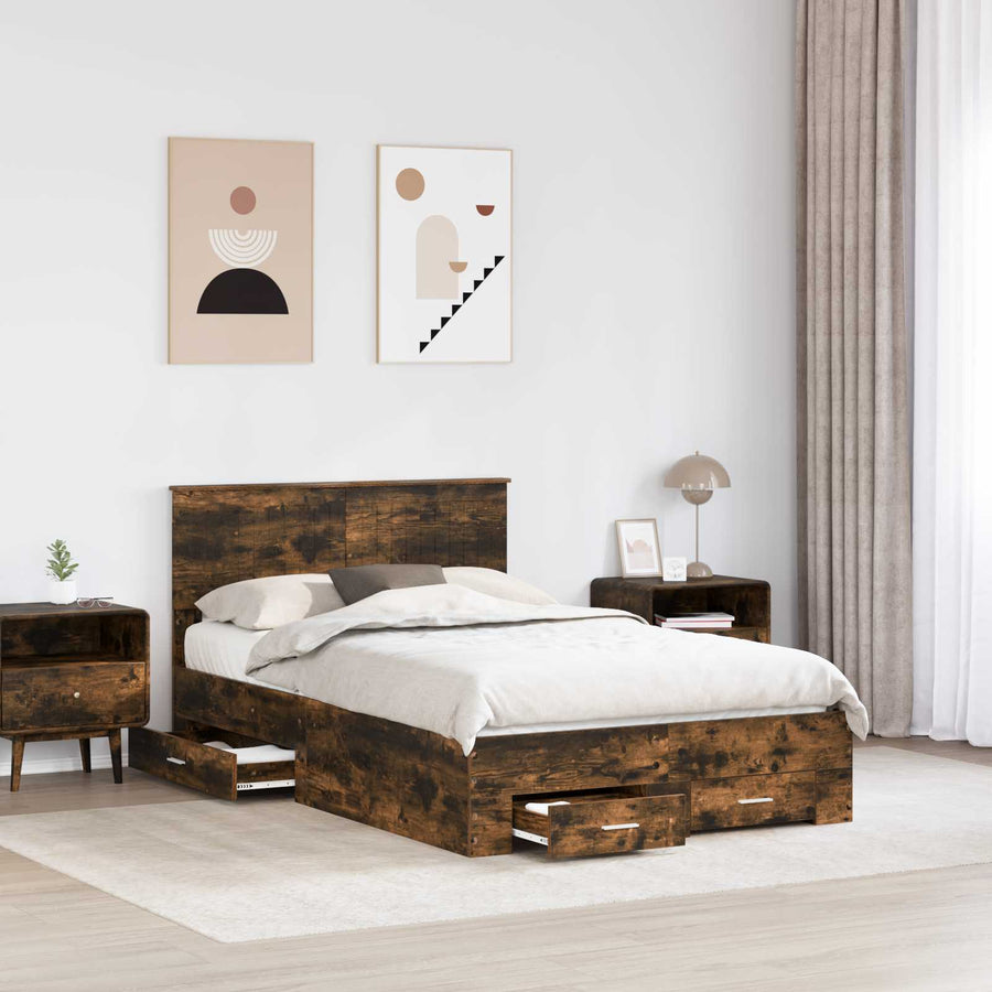 Bedframe met hoofdeinde Gerookt eiken 120 x 190 cm Bewerkt hout