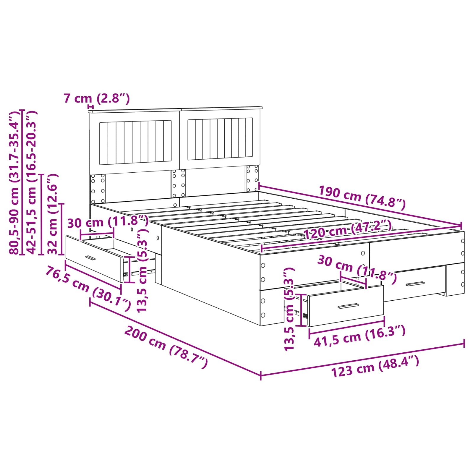 Bedframe met hoofdeinde Grijs Sonoma 120 x 190 cm Bewerkt hout