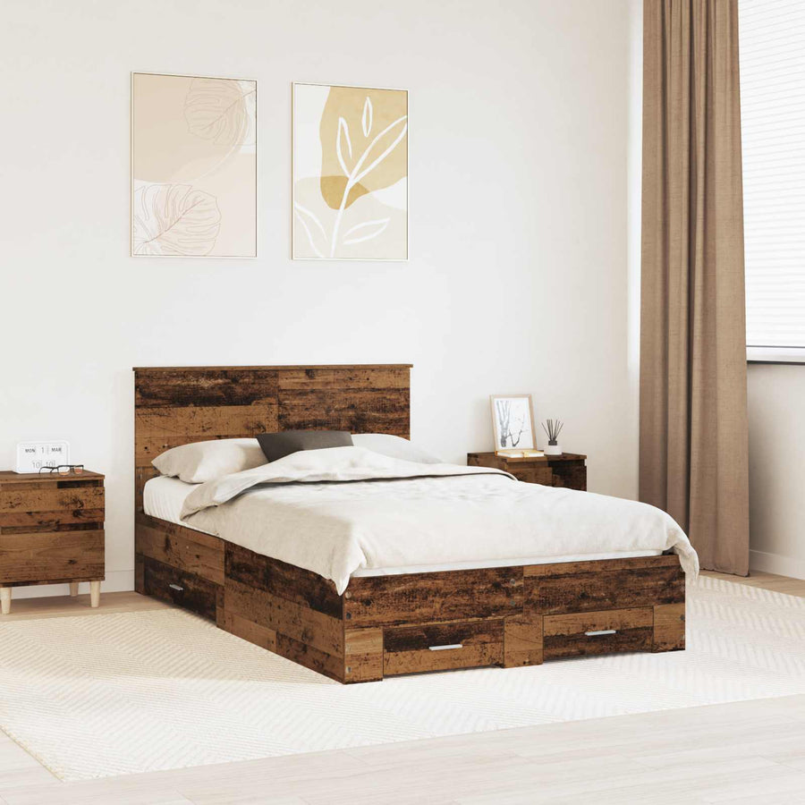 Bedframe met lade met hoofdeinde met opslag Bewerkt hout