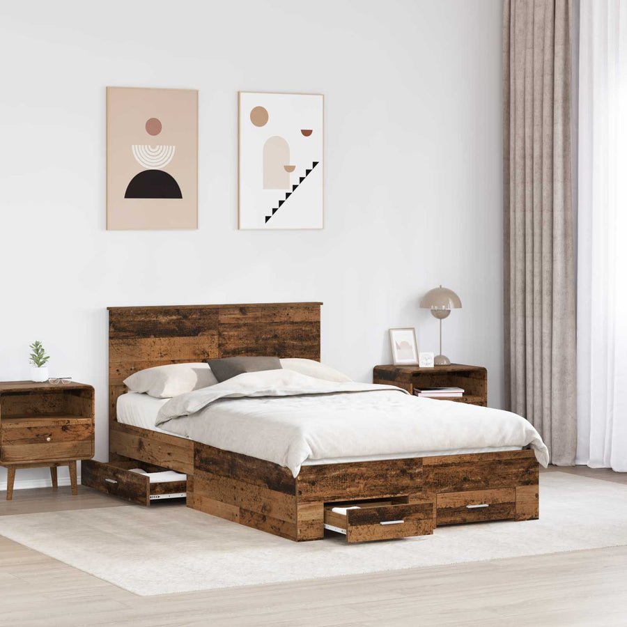 Bedframe met lade met hoofdeinde met opslag Bewerkt hout