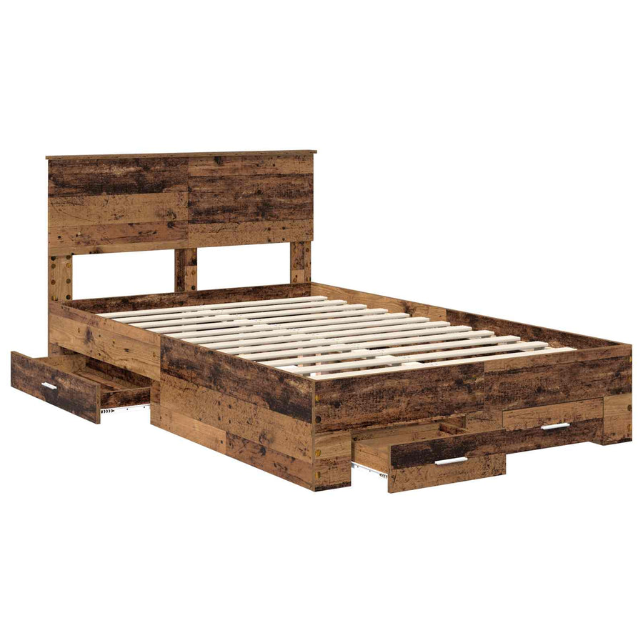 Bedframe met lade met hoofdeinde met opslag Bewerkt hout