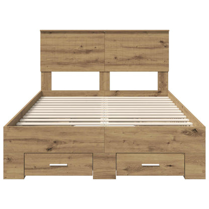 Bedframe met hoofdeinde Artisan Eiken 120 x 190 cm Bewerkt hout