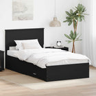 Bedframe met lade 100x200 cm zwart zilver bewerkt hout