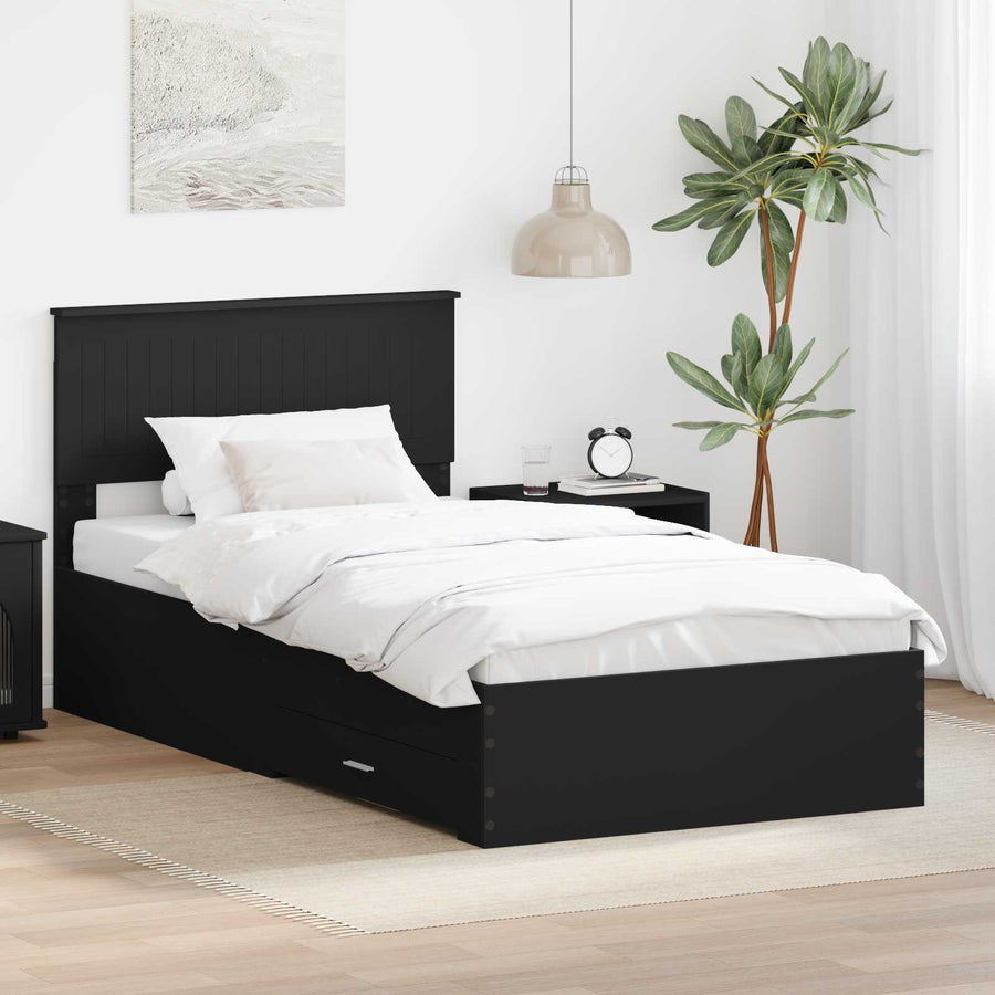 Bedframe met lade Zwart en Zilver 100 x 200 cm Bewerkt hout