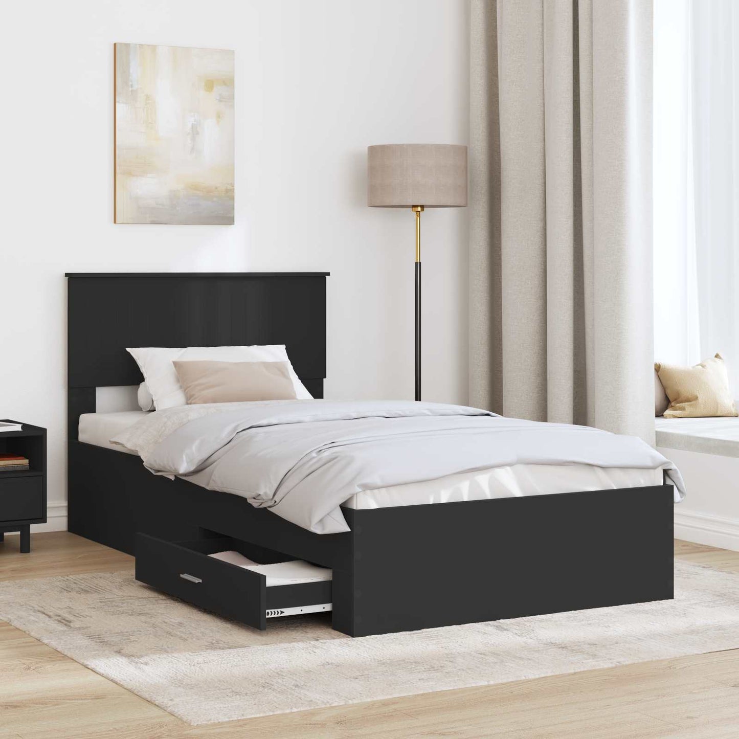 Bedframe met lade Zwart en Zilver 100 x 200 cm Bewerkt hout