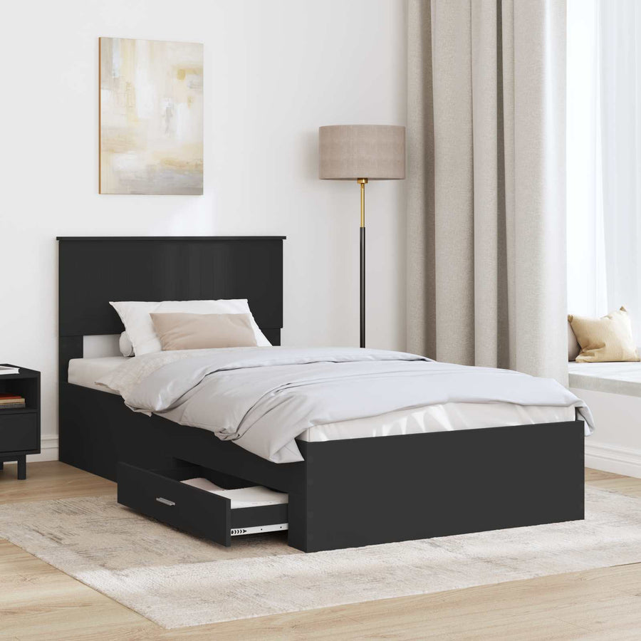 Bedframe met lade Zwart en Zilver 100 x 200 cm Bewerkt hout