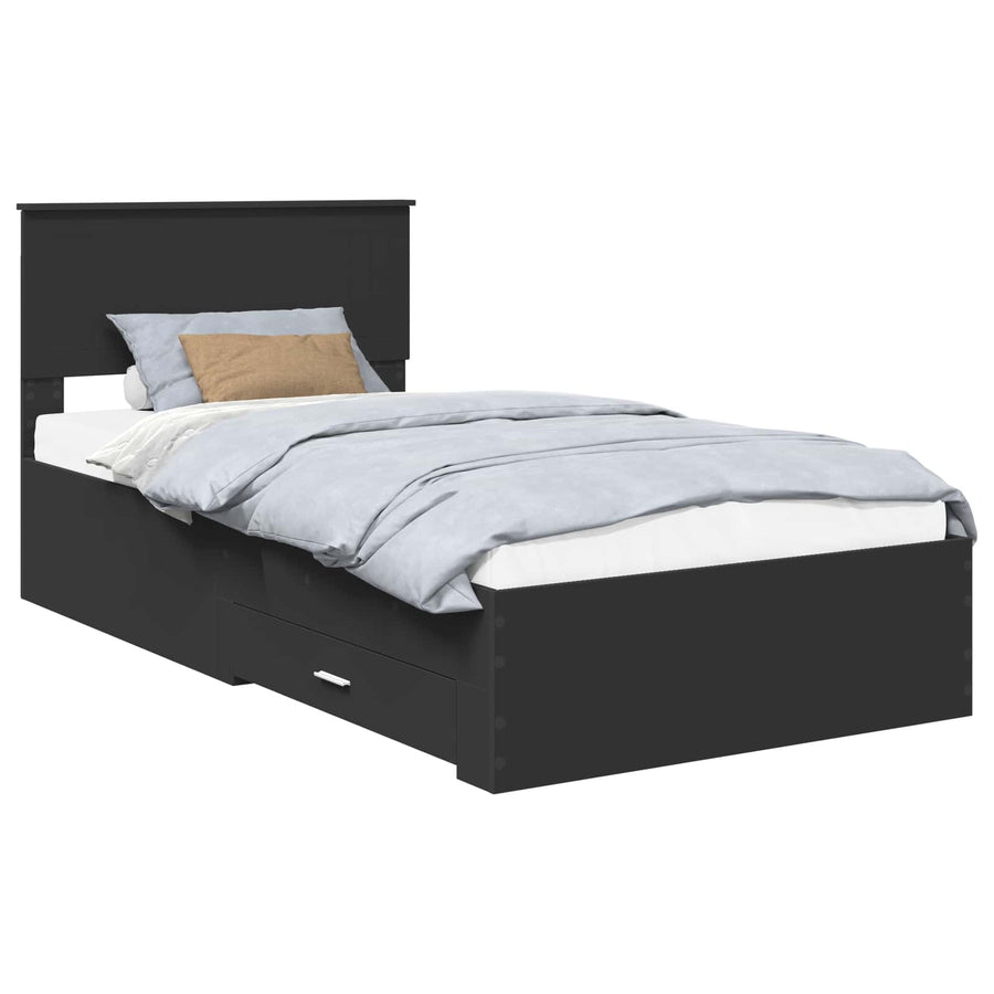 Bedframe met lade Zwart en Zilver 100 x 200 cm Bewerkt hout
