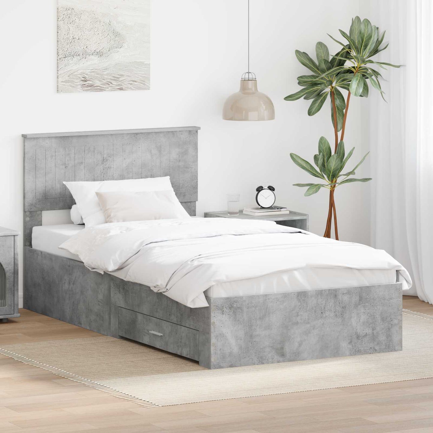 Bedframe met hoofdeinde Beton Grijs 100 x 200 cm Bewerkt hout