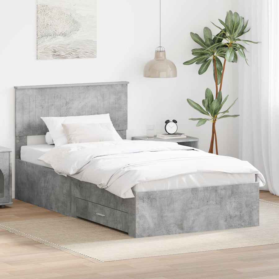 Bedframe met hoofdeinde Beton Grijs 100 x 200 cm Bewerkt hout