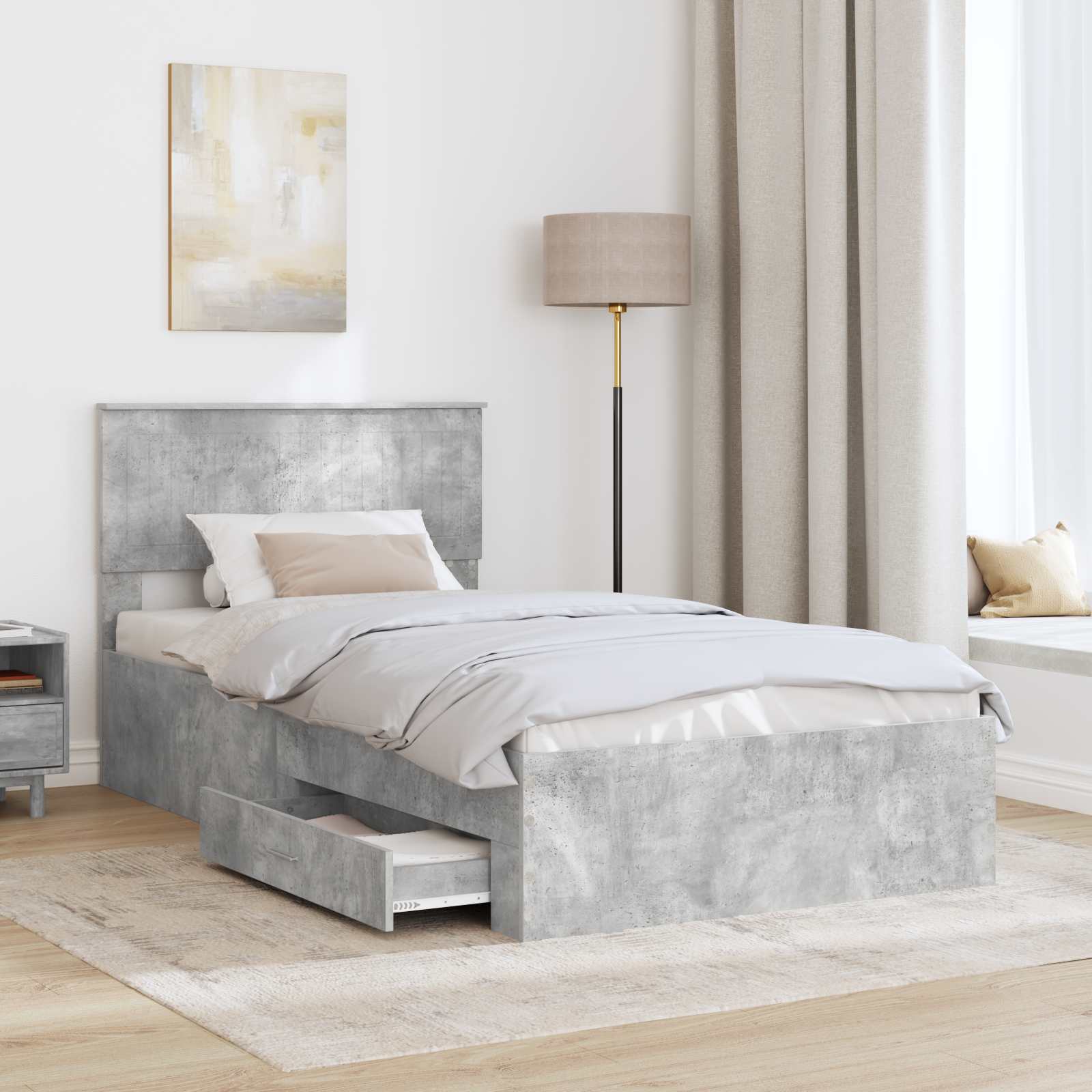 Bedframe met hoofdeinde Beton Grijs 100 x 200 cm Bewerkt hout