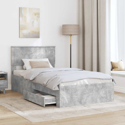 Bedframe met hoofdeinde Beton Grijs 100 x 200 cm Bewerkt hout
