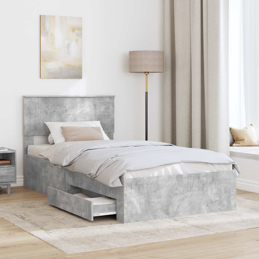 Bedframe met hoofdeinde Beton Grijs 100 x 200 cm Bewerkt hout