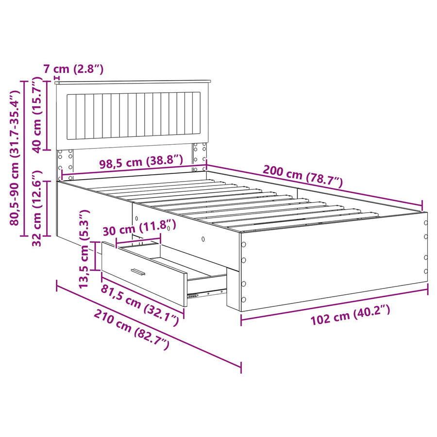 Bedframe met hoofdeinde Beton Grijs 100 x 200 cm Bewerkt hout
