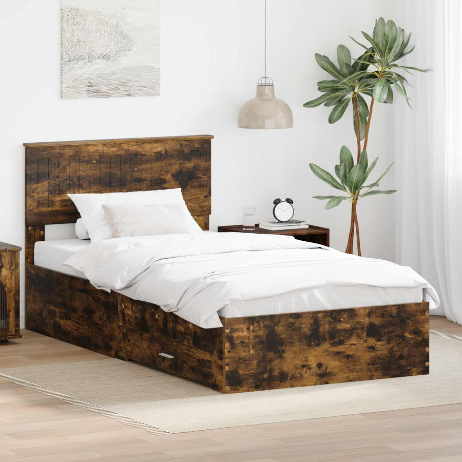 Bedframe met hoofdeinde Gerookt eiken 100 x 200 cm Bewerkt hout