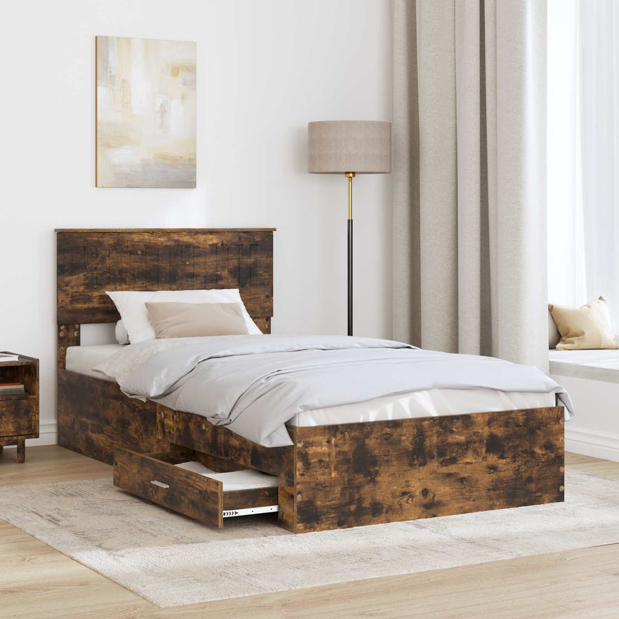 Bedframe met hoofdeinde Gerookt eiken 100 x 200 cm Bewerkt hout