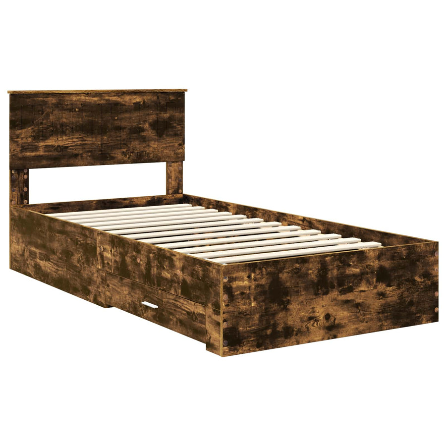 Bedframe met hoofdeinde Gerookt eiken 100 x 200 cm Bewerkt hout