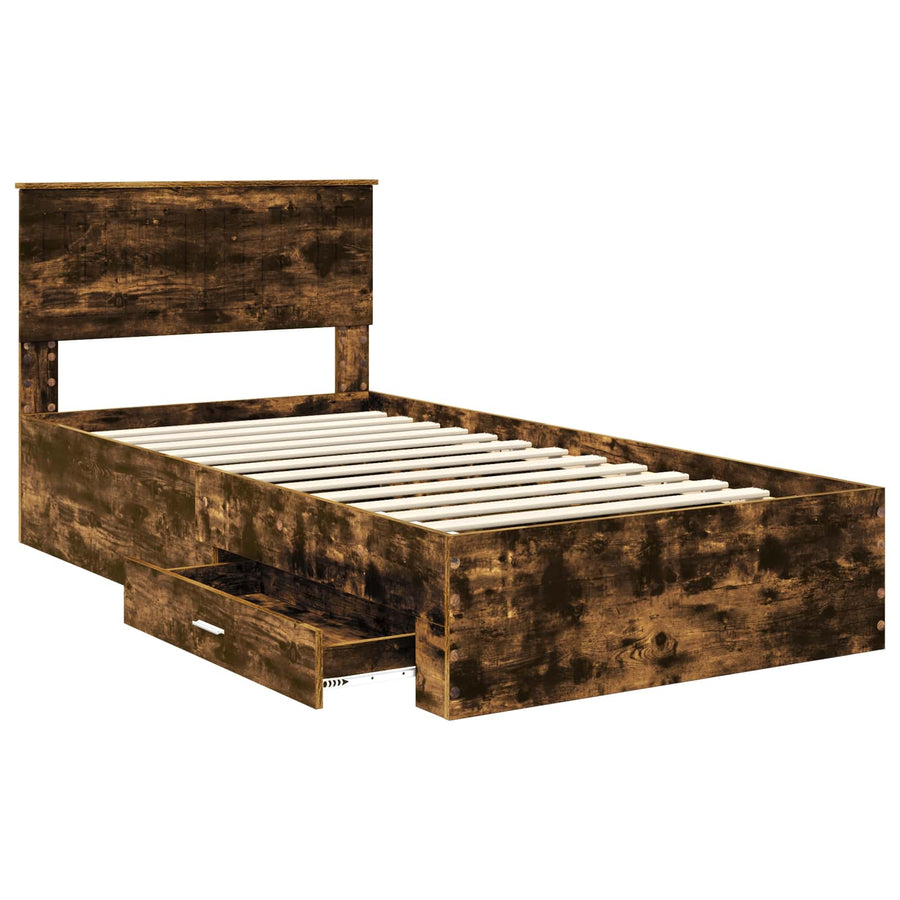 Bedframe met hoofdeinde Gerookt eiken 100 x 200 cm Bewerkt hout