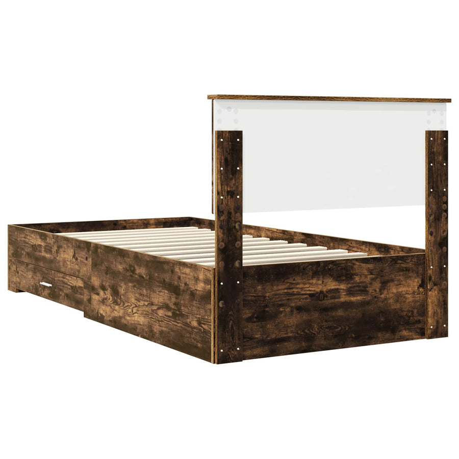 Bedframe met hoofdeinde Gerookt eiken 100 x 200 cm Bewerkt hout