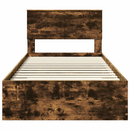 Bedframe met hoofdeinde Gerookt eiken 100 x 200 cm Bewerkt hout