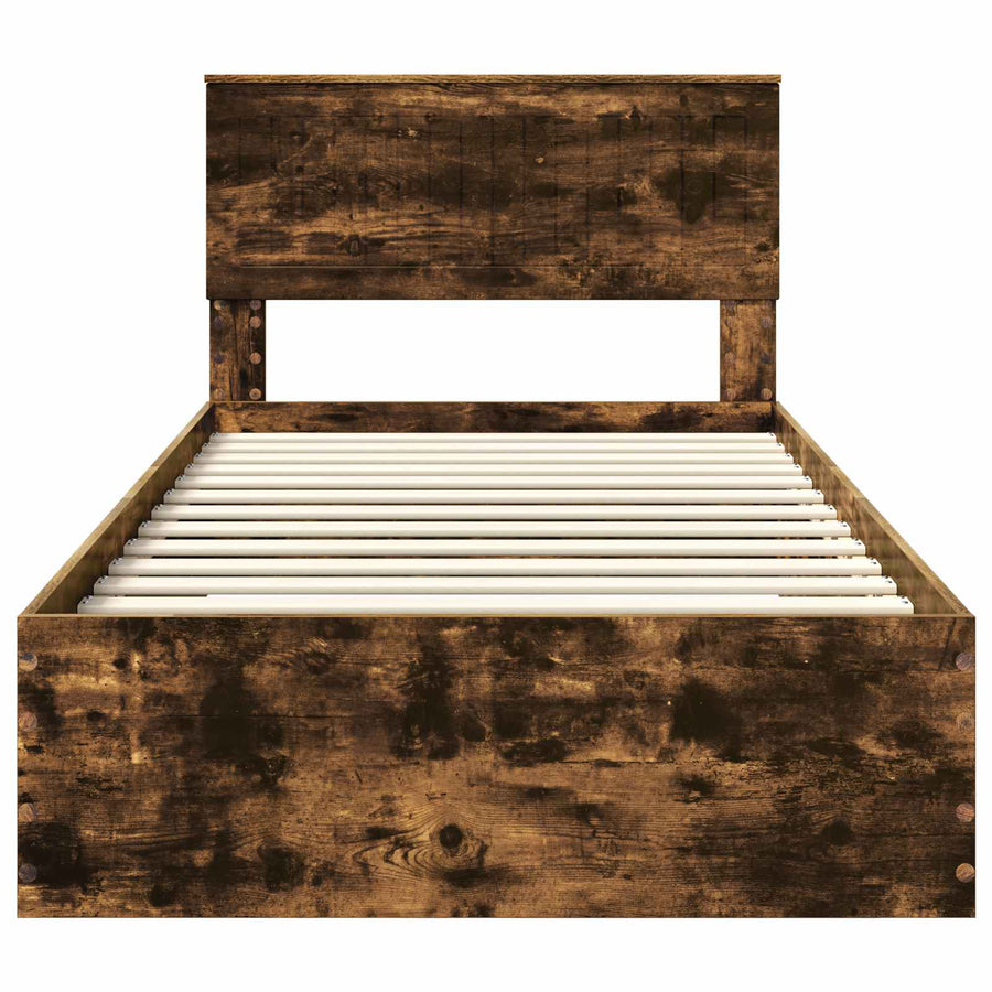 Bedframe met hoofdeinde Gerookt eiken 100 x 200 cm Bewerkt hout