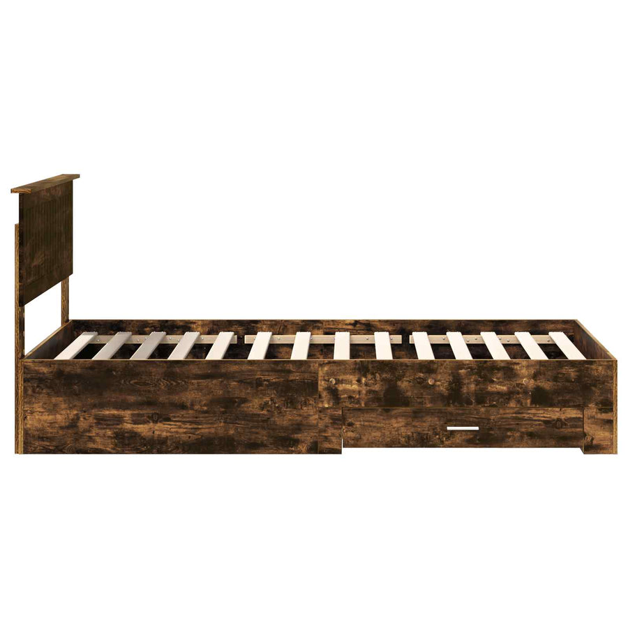 Bedframe met hoofdeinde Gerookt eiken 100 x 200 cm Bewerkt hout