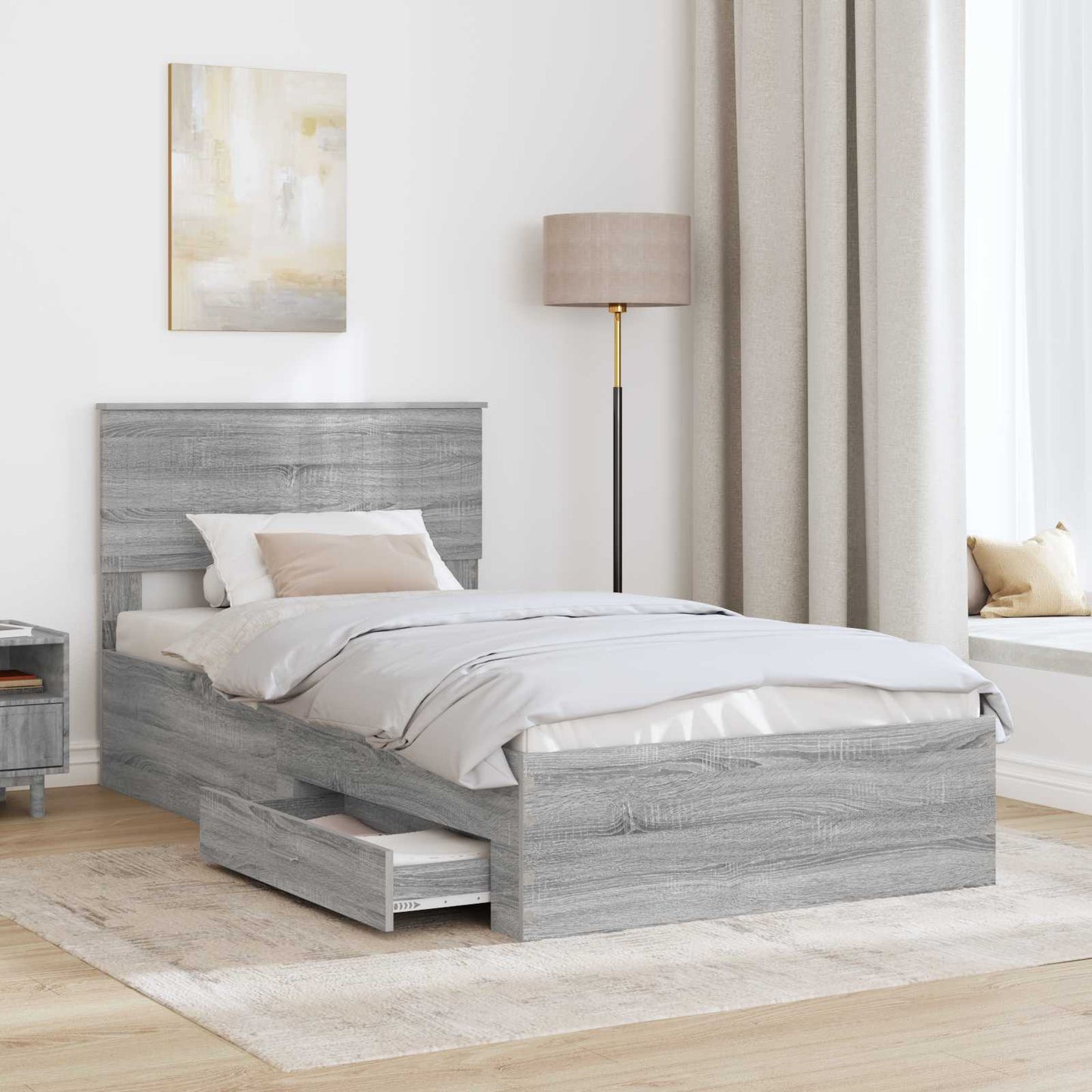 Bedframe met hoofdeinde Grijs Sonoma 100 x 200 cm Bewerkt hout
