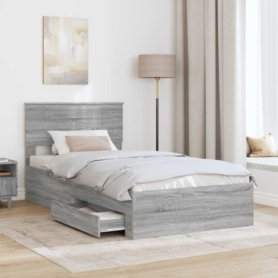 Bedframe met hoofdeinde Grijs Sonoma 100 x 200 cm Bewerkt hout