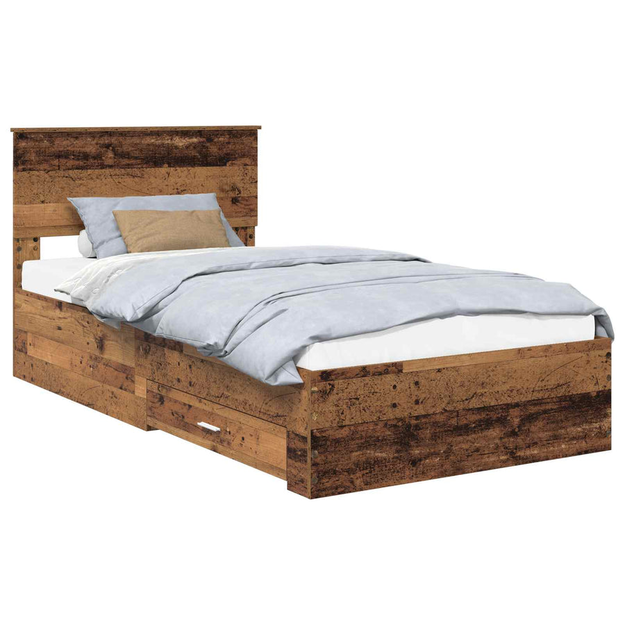 Bedframe met hoofdeinde Oudhout 100 x 200 cm Bewerkt hout