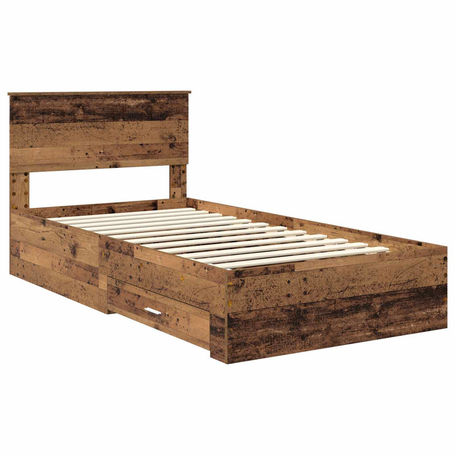 Bedframe met hoofdeinde Oudhout 100 x 200 cm Bewerkt hout
