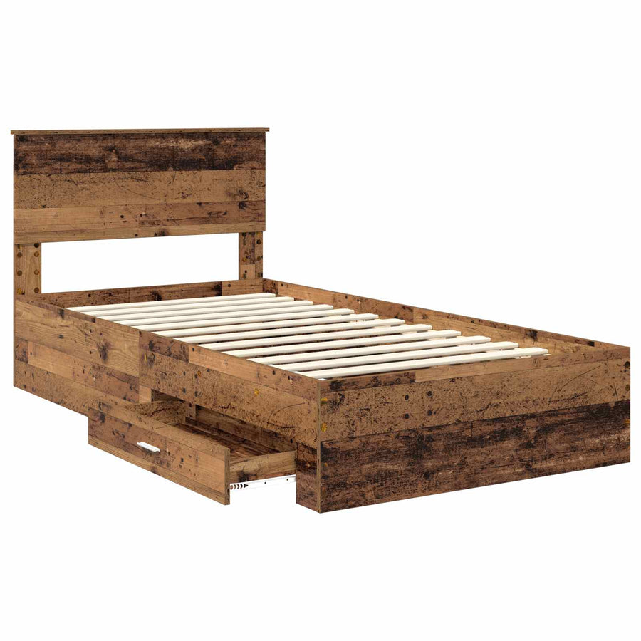 Bedframe met hoofdeinde Oudhout 100 x 200 cm Bewerkt hout