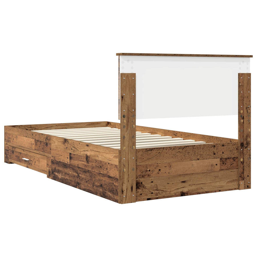 Bedframe met hoofdeinde Oudhout 100 x 200 cm Bewerkt hout