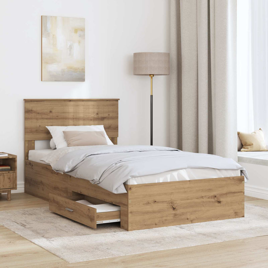 Bedframe met hoofdeinde Artisan Eiken 100 x 200 cm Bewerkt hout
