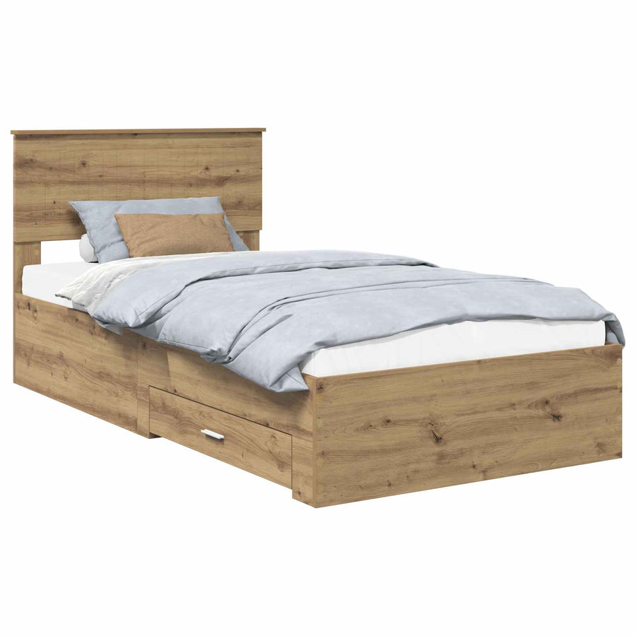 Bedframe met hoofdeinde Artisan Eiken 100 x 200 cm Bewerkt hout