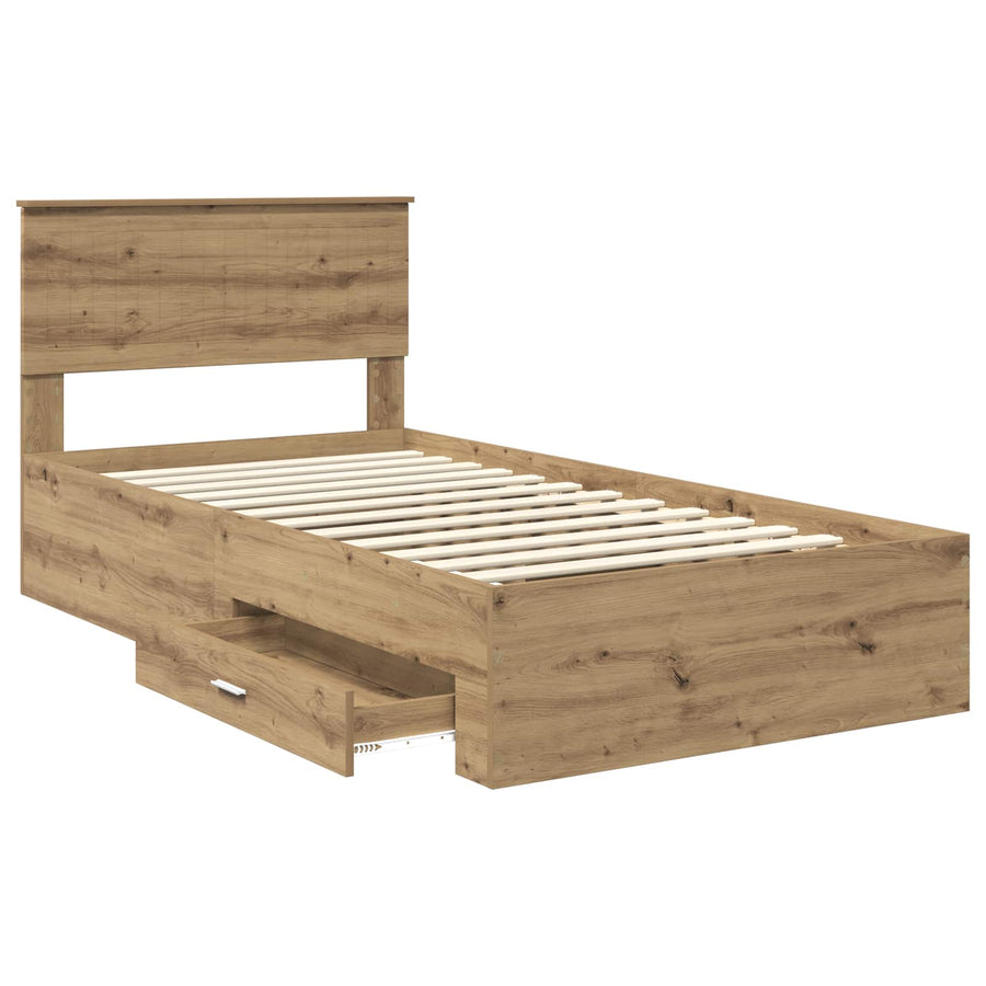 Bedframe met hoofdeinde Artisan Eiken 100 x 200 cm Bewerkt hout