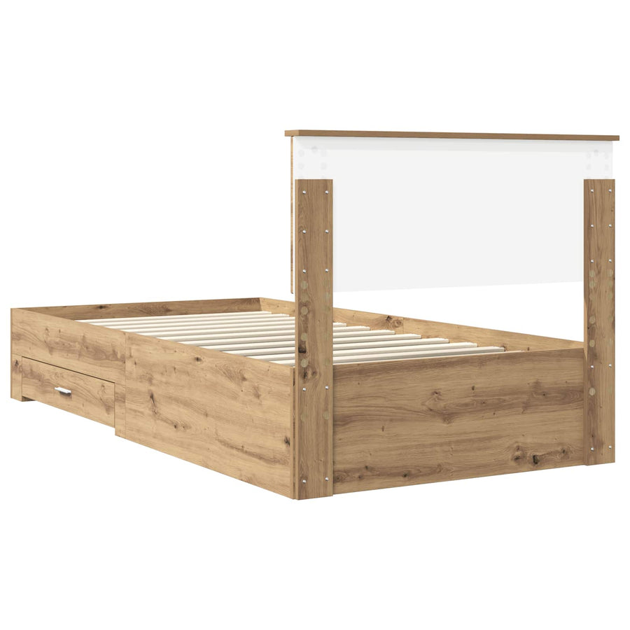 Bedframe met hoofdeinde Artisan Eiken 100 x 200 cm Bewerkt hout