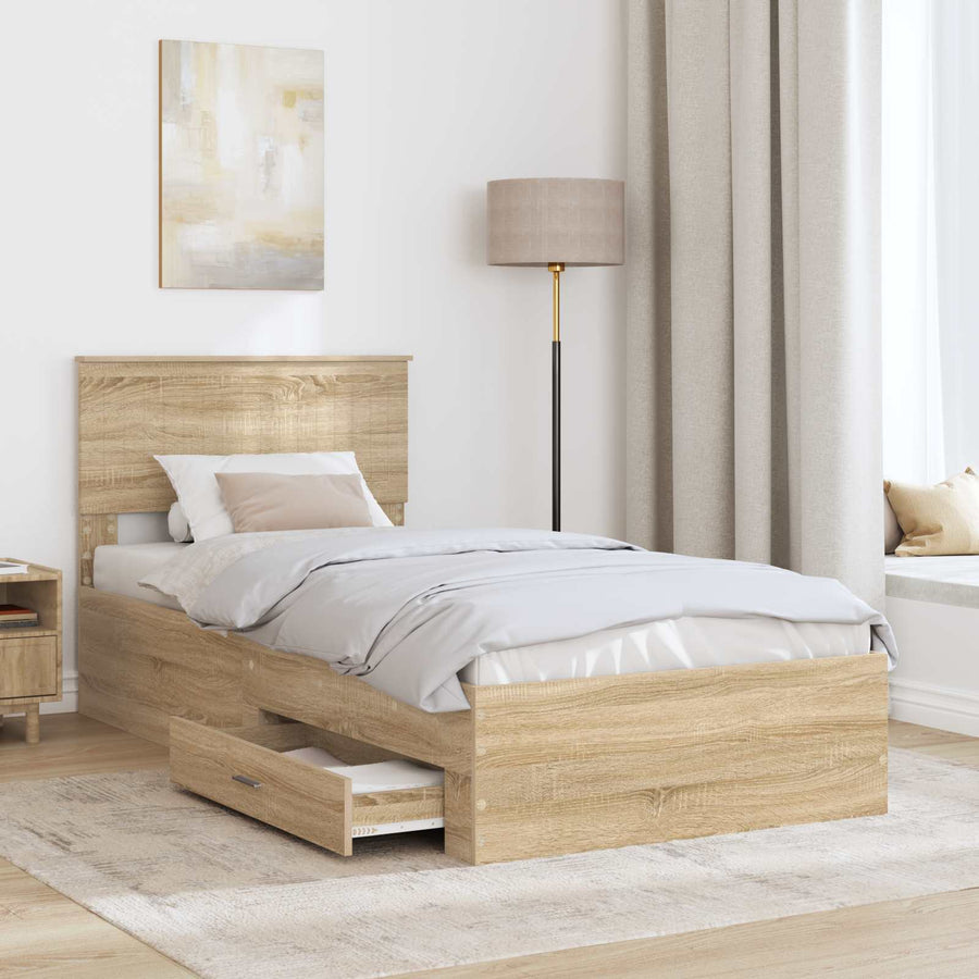 Bedframe met hoofdeinde Sonoma Eiken 90 x 200 cm Bewerkt hout