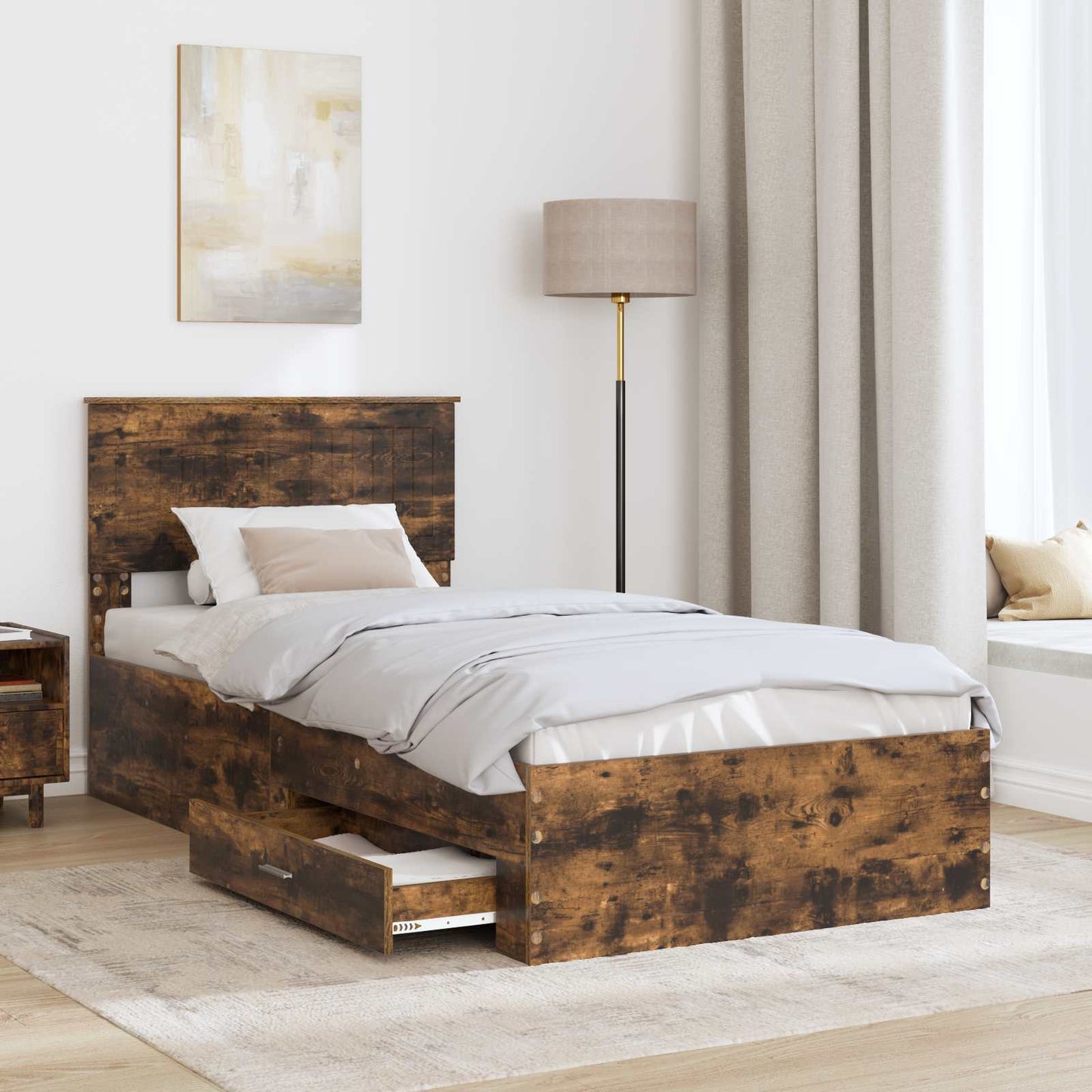 Bedframe met hoofdeinde Gerookt eiken 90 x 200 cm Bewerkt hout