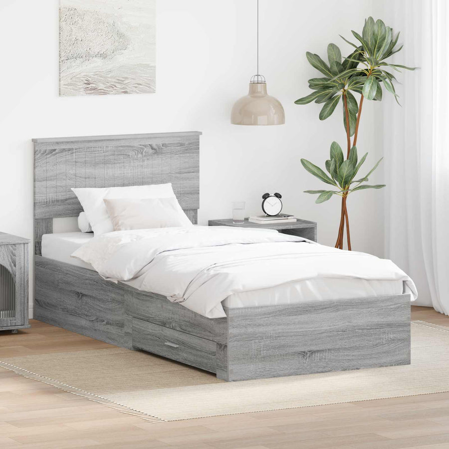 Bedframe met hoofdeinde Grijs Sonoma 90 x 200 cm Bewerkt hout