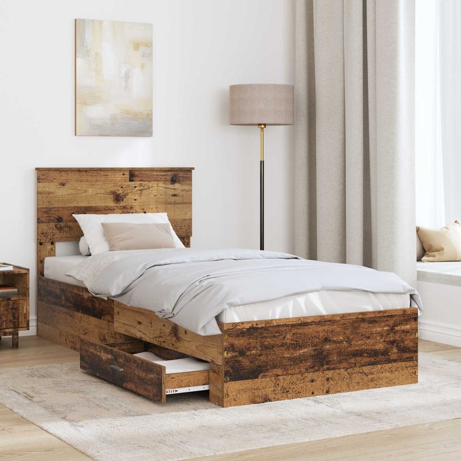 Bedframe met hoofdeinde Oudhout 90 x 200 cm Bewerkt hout
