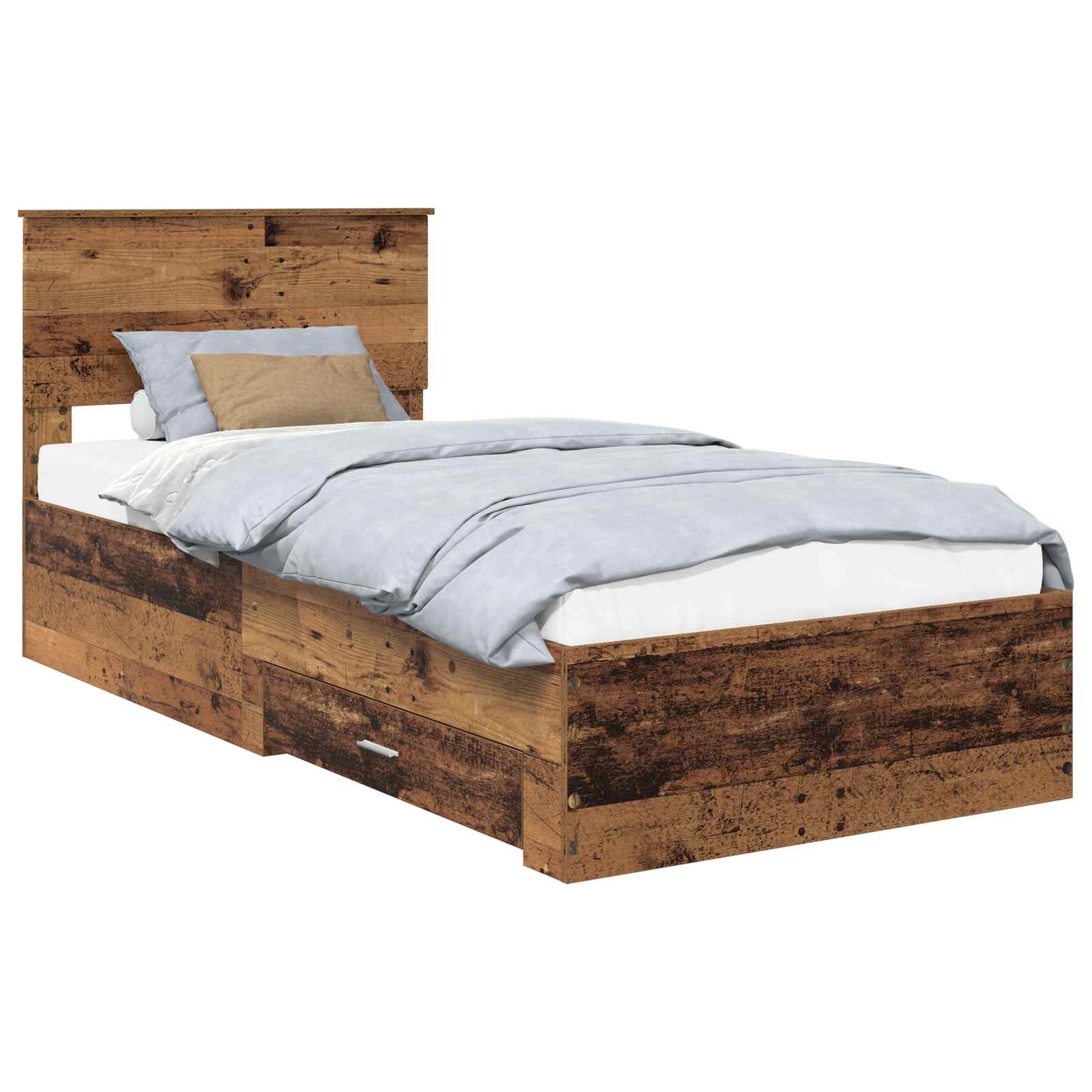 Bedframe met hoofdeinde Oudhout 90 x 200 cm Bewerkt hout