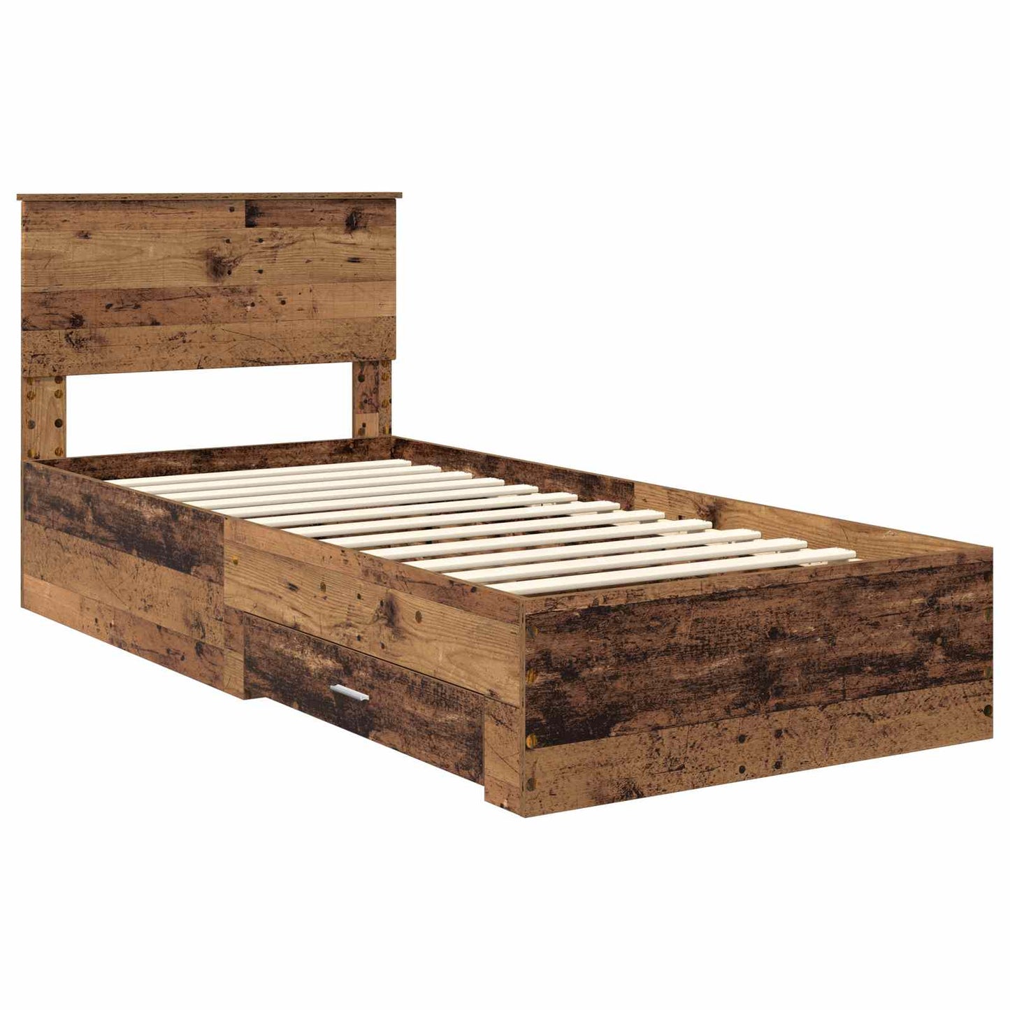 Bedframe met hoofdeinde Oudhout 90 x 200 cm Bewerkt hout